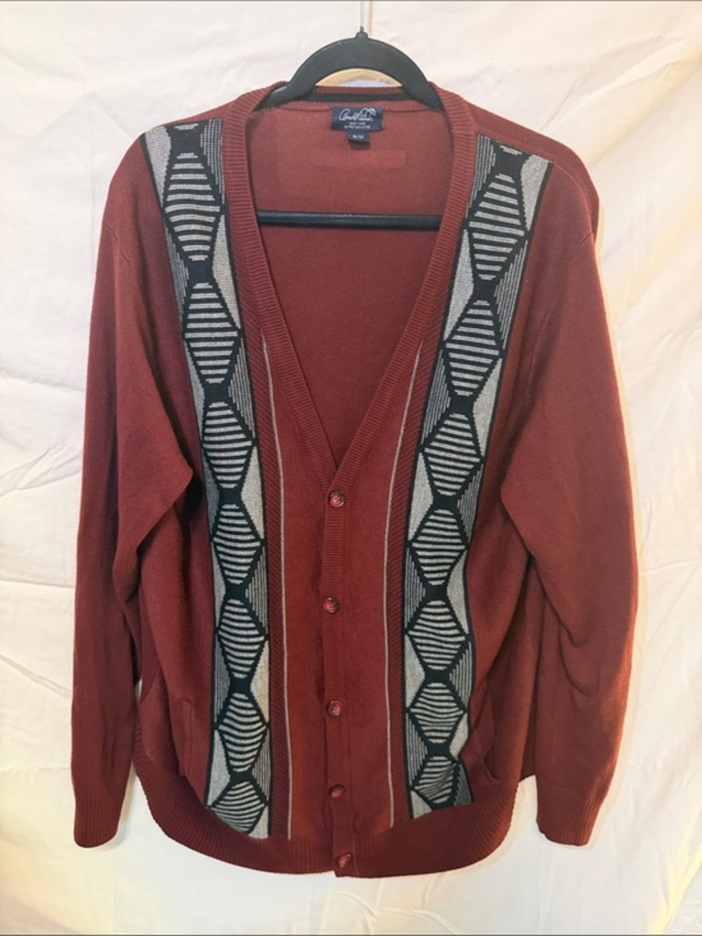 croft & barrow Rust Geometric-Trim Button Cardigan